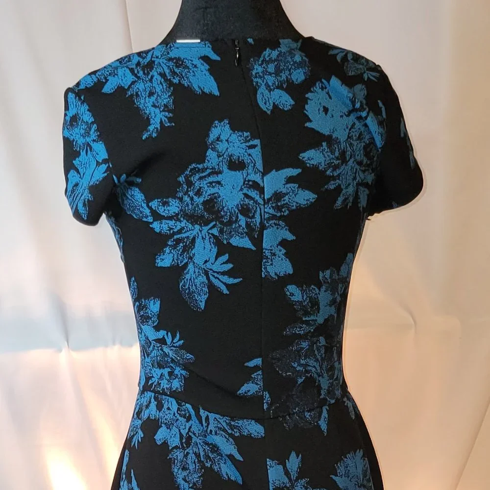 Love...ady Black Dress Blue Flowers Floral Poly/Spandex Great Stretch Size Large - Picture 6 of 6